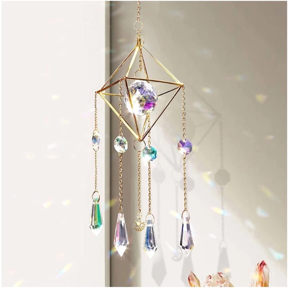 Boho Hanging Ceiling Wall Gold Tone Decor Sun Catcher